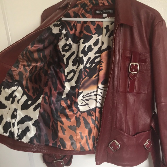 Red leather Marc Laurent buckle jacket - Picture 4 of 6